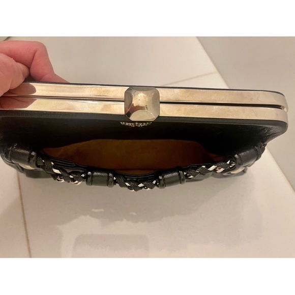 MCM Black Leather Clutch Handbag with slight studded detailing and front pocket